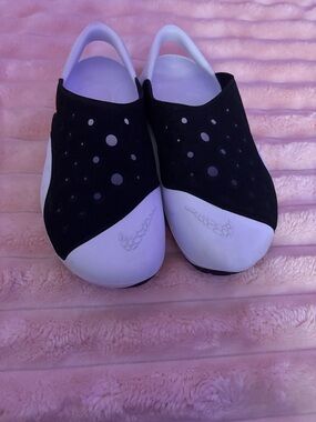Nike Black and White Perforated Slip-On Clogs